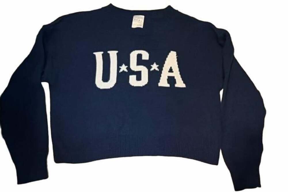 Serra Navy Blue USA Cropped Long Sleeve Knit Sweater